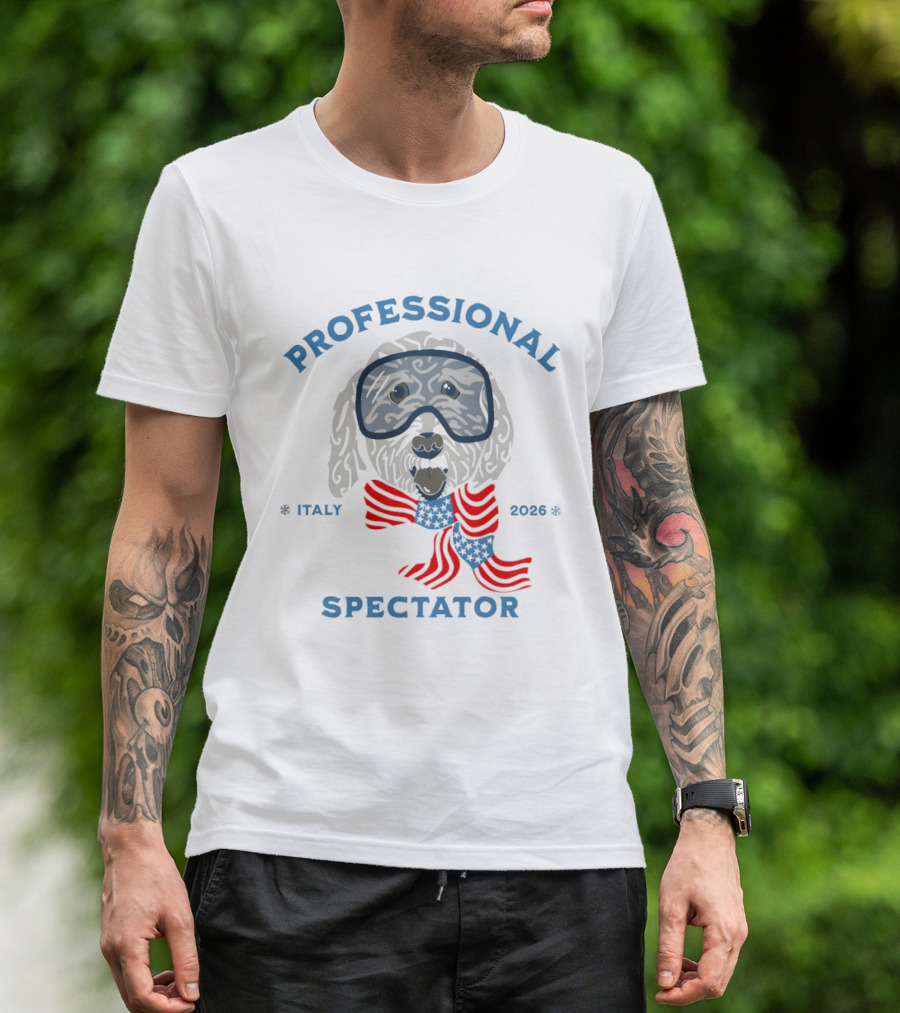 Professional Spectator Italy 2026 Winter Games Dog With Goggles And Scarf T-Shirt