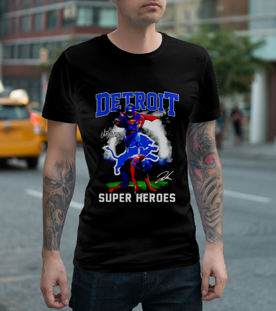 Amon Ra St. Brown Jahmyr Gibbs Superman Detroit Lions Super Heroes T-Shirt