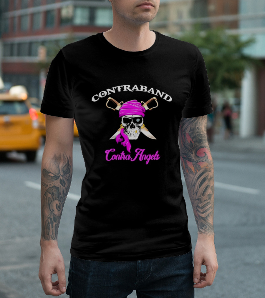 Contraband ContraAngels Skull Pirate Bandana And Swords T-Shirt