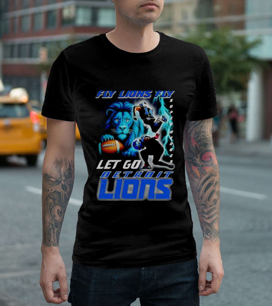 Fly Lions Fly Let Go Detroit Lions Football Journey T-Shirt