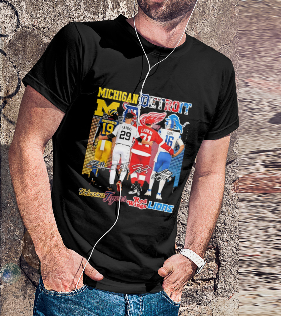 Michigan Wolverines X Tigers X Red Wings X Lions Detroit Sports Players T-Shirt