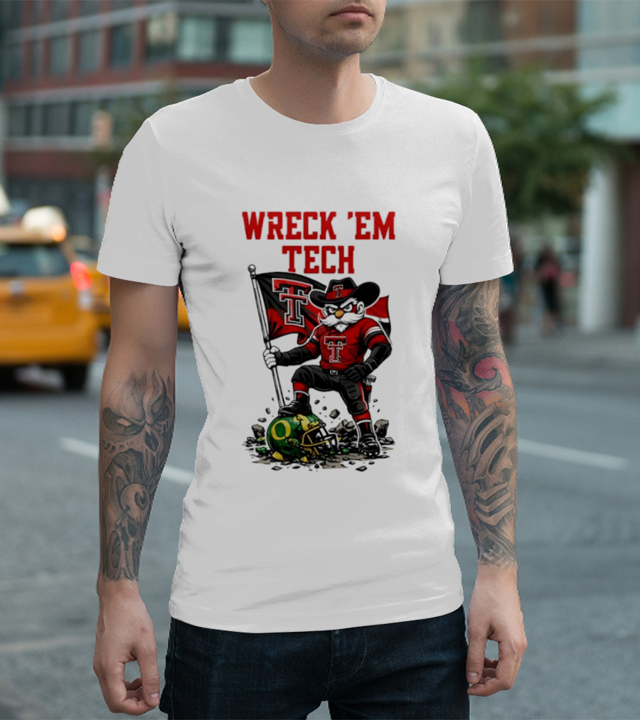 Wreck 'Em Tech Texas Tech Red Raiders Raider Red Flag And Helmet T-Shirt