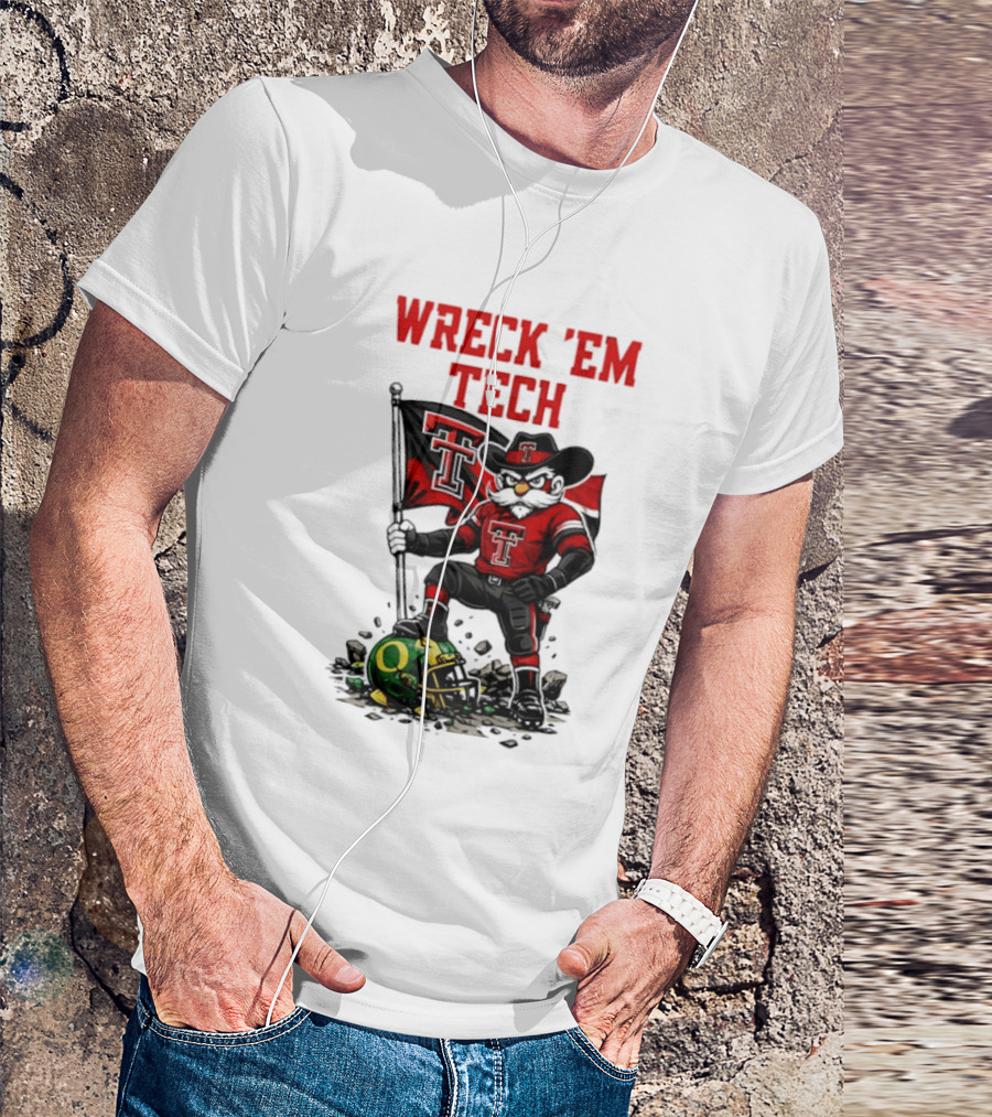 Wreck 'Em Tech Texas Tech Red Raiders Raider Red Flag And Helmet T-Shirt