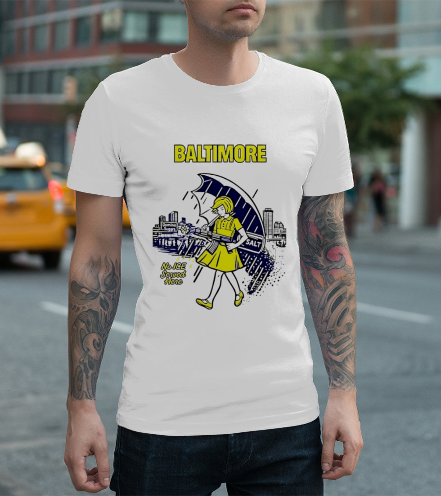 Baltimore No ICE Served Here Salt Umbrella City Skyline T-Shirt