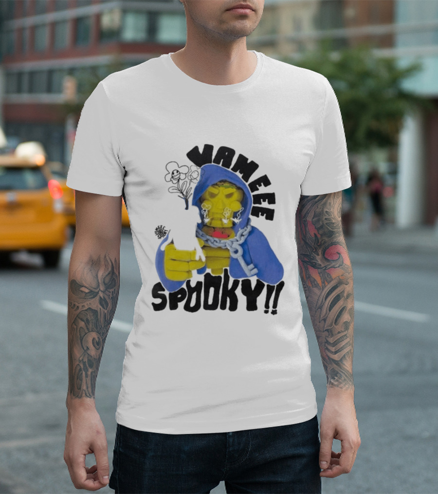 Vameee Spooky Skeleton In Blue Hood With Chains T-Shirt