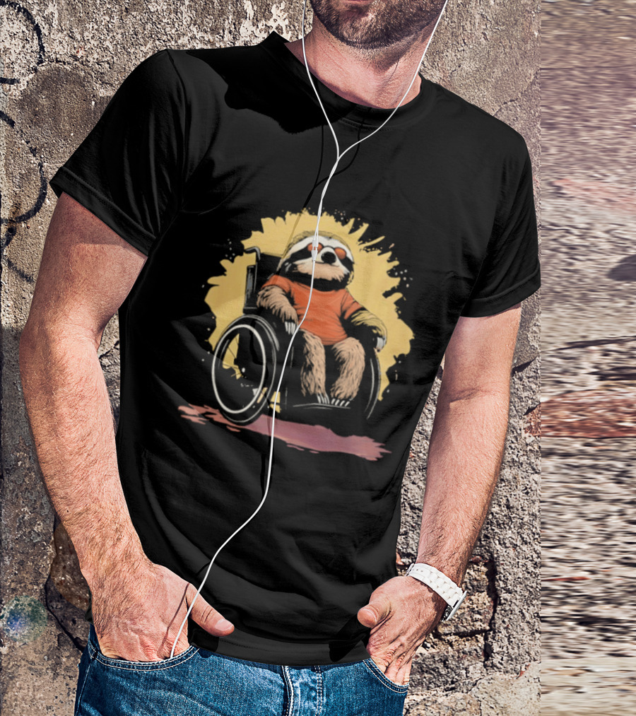 Sloth On Wheelchair With Sunglasses Relaxing Cool Attitude T-Shirt