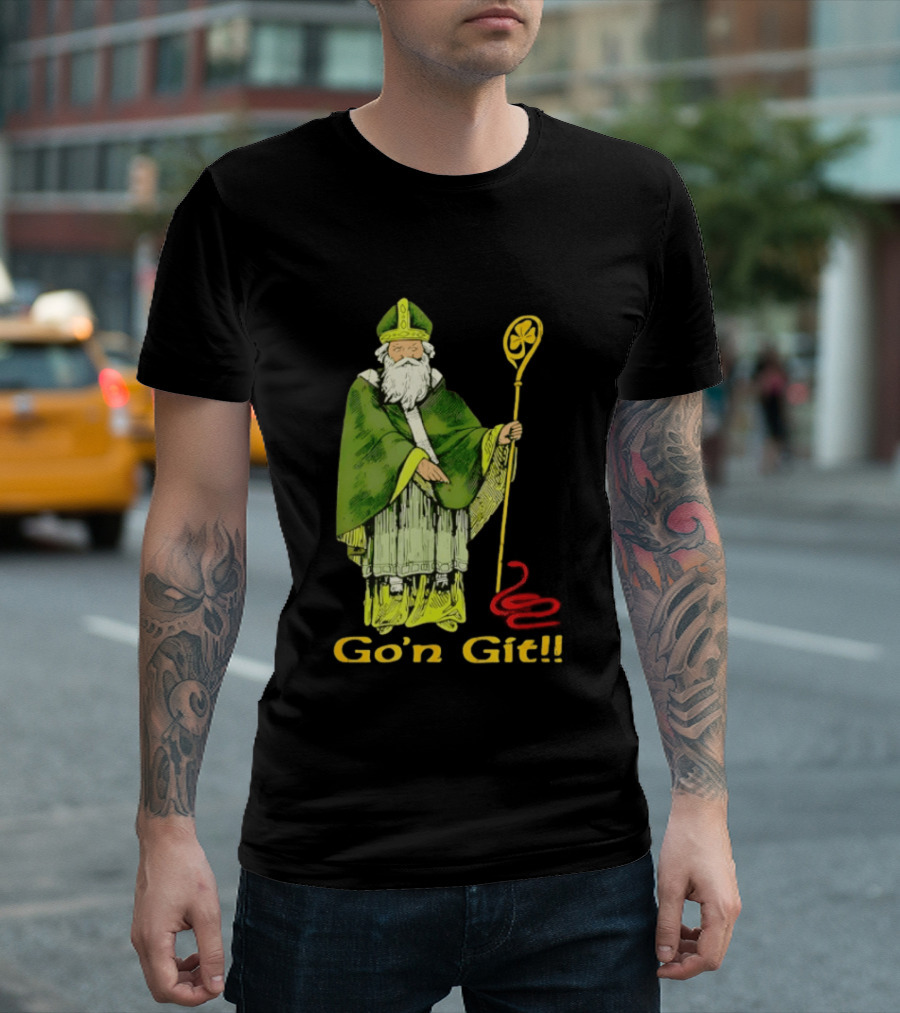 Go'n Git St Patrick Vintage Illustration With Staff And Smoke T-Shirt