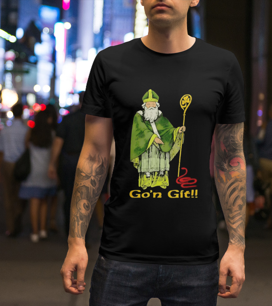 Go'n Git St Patrick Vintage Illustration With Staff And Smoke T-Shirt