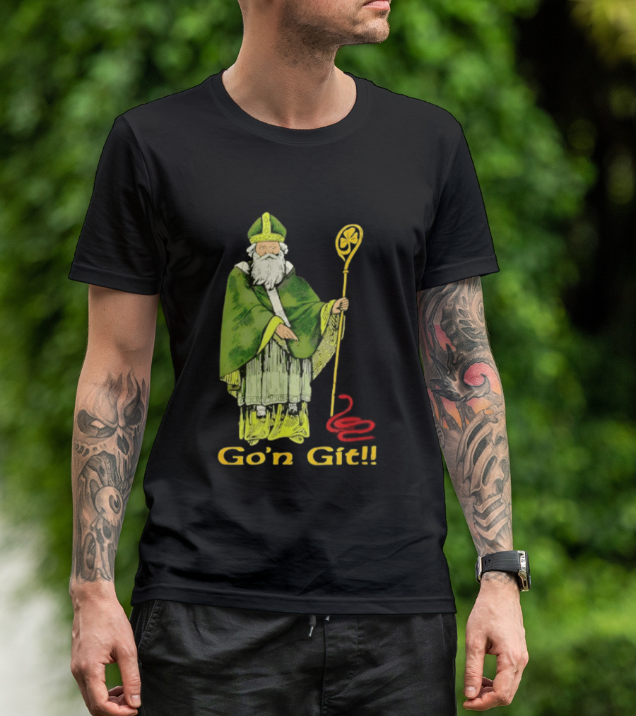 Go'n Git St Patrick Vintage Illustration With Staff And Smoke T-Shirt