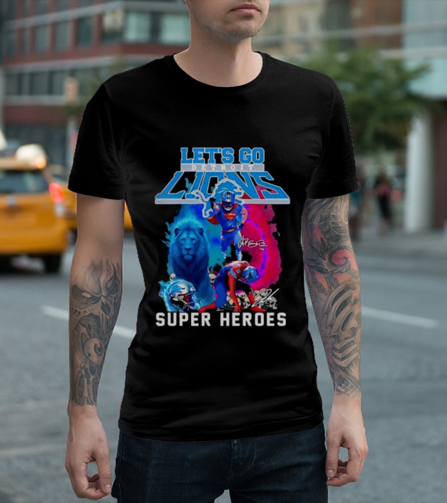 Let's Go Detroit Lions Jahmyr Gibbs Amon Ra St Brown Super Heroes T-Shirt