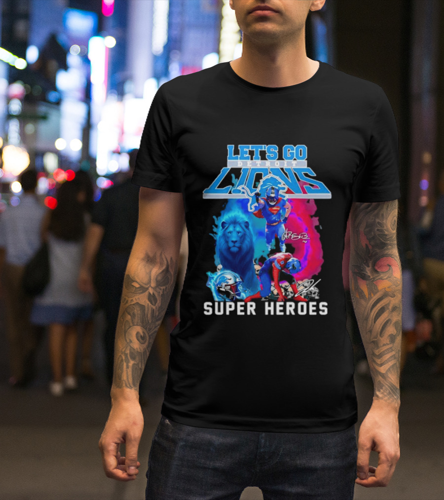 Let's Go Detroit Lions Jahmyr Gibbs Amon Ra St Brown Super Heroes T-Shirt