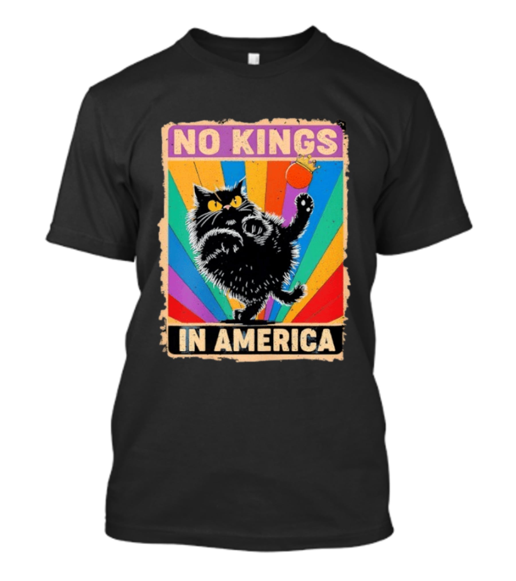No Kings In America Black Cat Anti Trump Rainbow Kingslayer T-Shirt