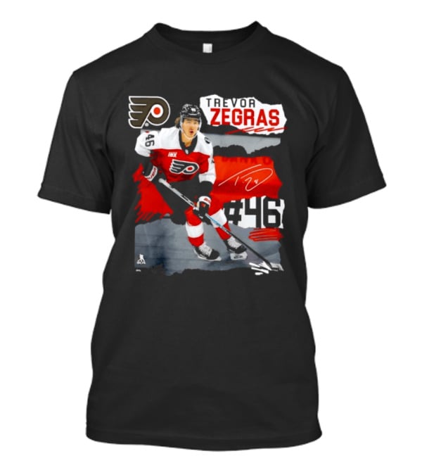 Philadelphia Flyers Trevor Zegras Hockey Player 46 Signature Ice Series T-Shirt