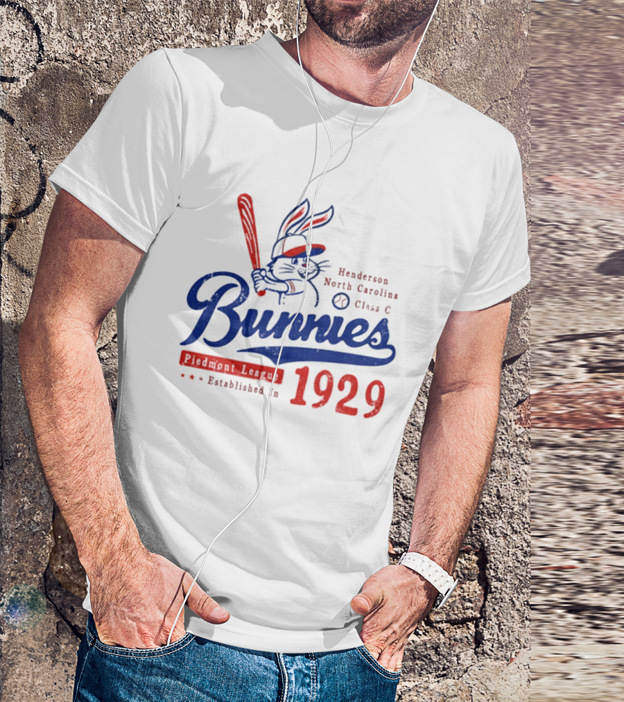 Bunnies Henderson North Carolina 1929 Class C Piedmont League Vintage Baseball T-Shirt
