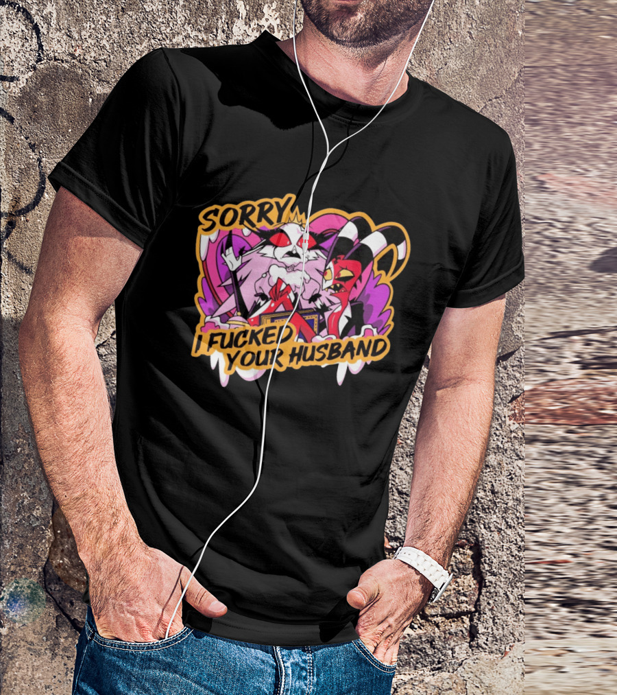 Sorry I Fucked Your Husband Characters With Purple And Red Comic T-Shirt