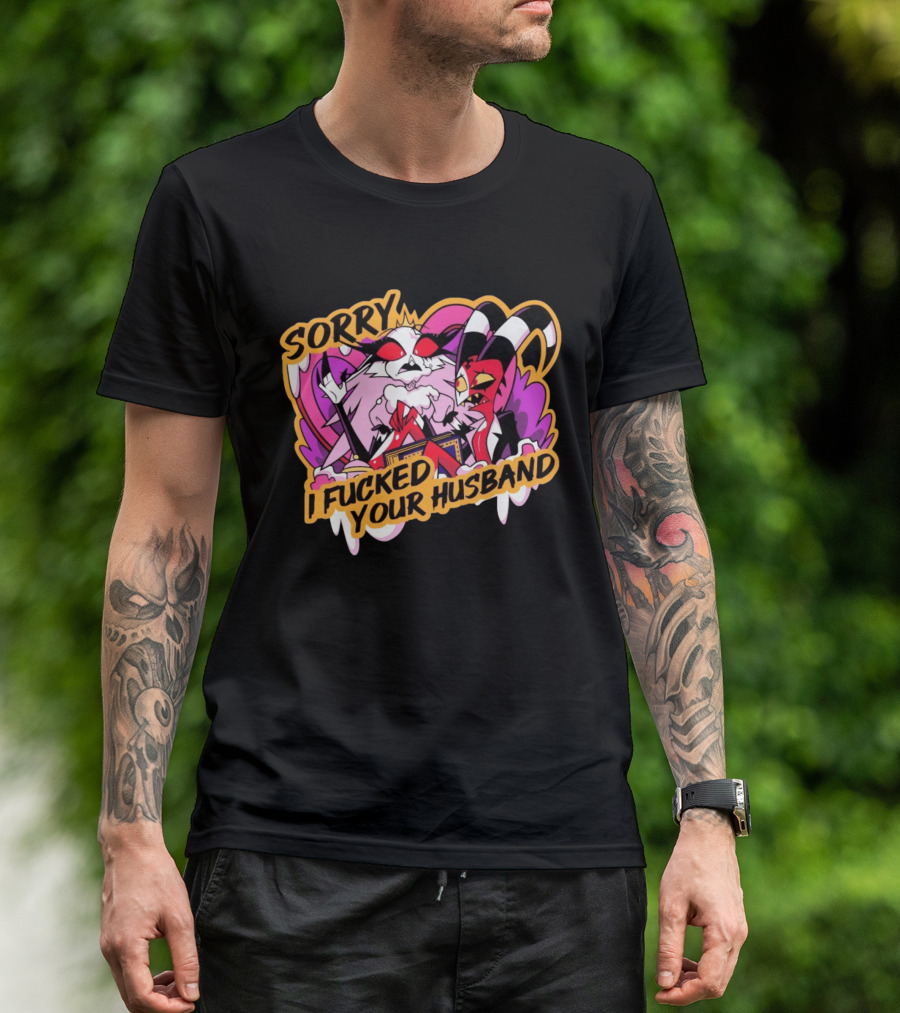 Sorry I Fucked Your Husband Characters With Purple And Red Comic T-Shirt
