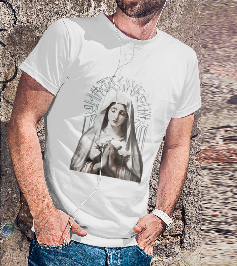 Virgin Mary With White Roses Holy Mary Mother Of Us Pray For Us Gothic T-Shirt