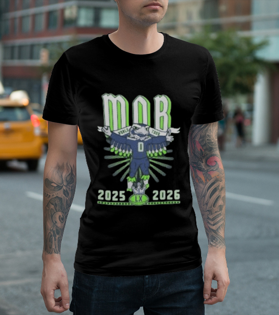 Seattle Seahawks MOB World Tour 2025 2026 Cartoon Bald Eagle Creature Olympic Washington LX T-Shirt