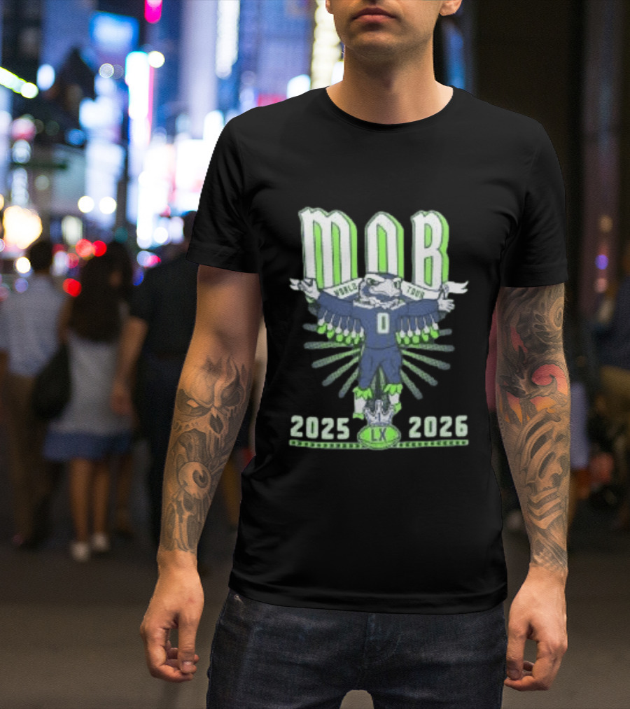 Seattle Seahawks MOB World Tour 2025 2026 Cartoon Bald Eagle Creature Olympic Washington LX T-Shirt