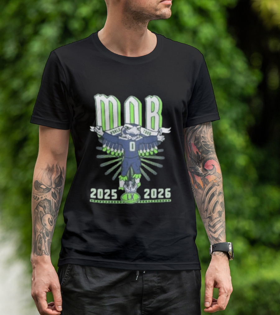Seattle Seahawks MOB World Tour 2025 2026 Cartoon Bald Eagle Creature Olympic Washington LX T-Shirt