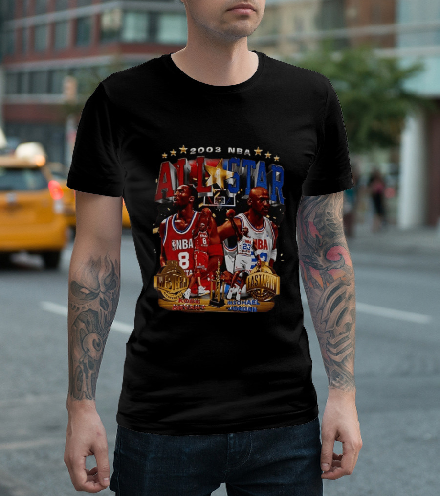 2003 NBA All Star Kobe Bryant Michael Jordan Western Eastern Conference Basketball T-Shirt