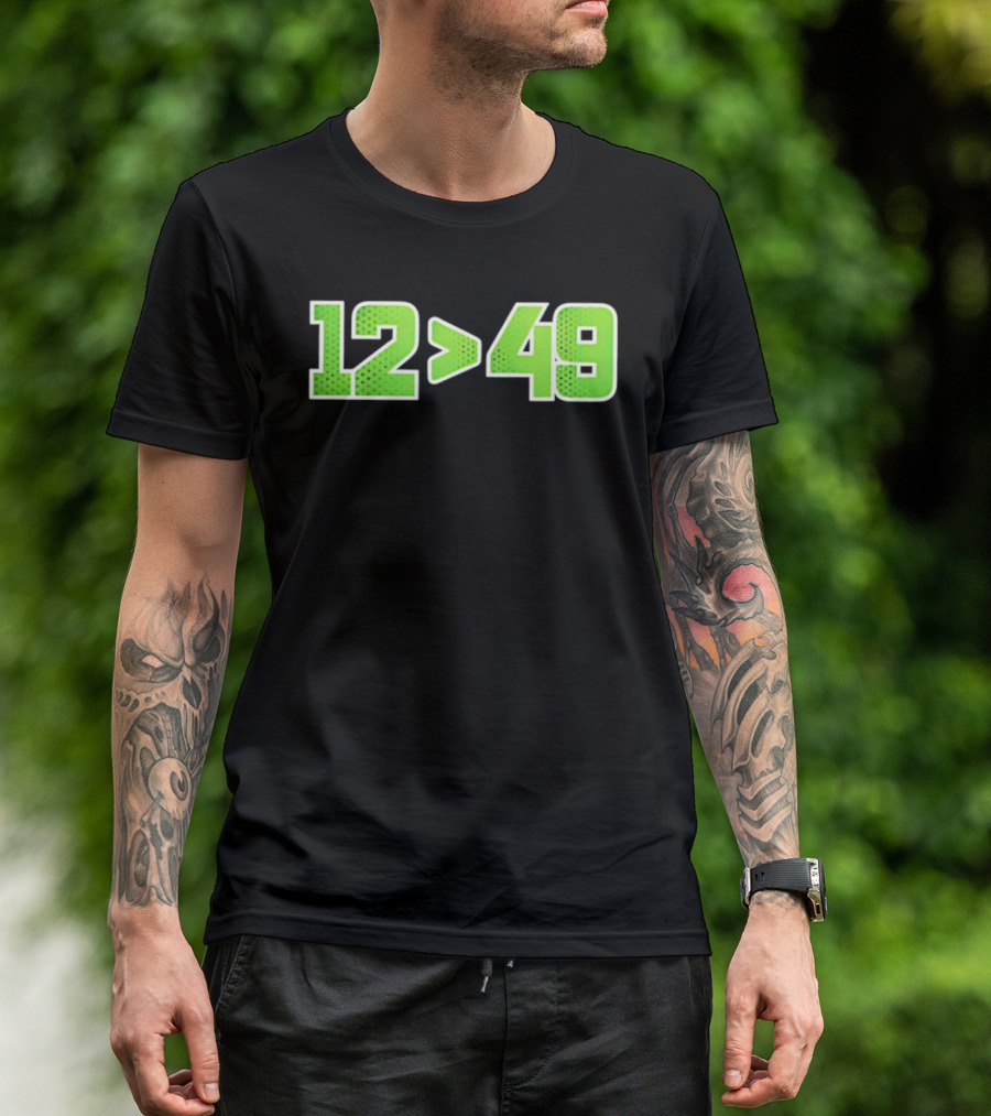 Seattle 12 Greater Than 49 Neon Green Football Fan Gear T-Shirt