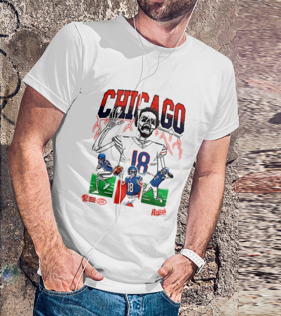 Chicago Football Skeleton Number 18 Claw Action T-Shirt