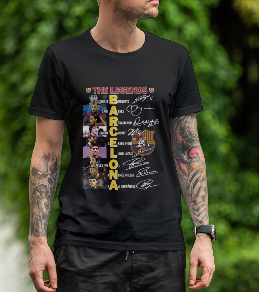 The Legends Barcelona Ronaldinho Sony Anderson Lionel Messi Xavi Hernandez David Villa Sergio Busquets T-Shirt