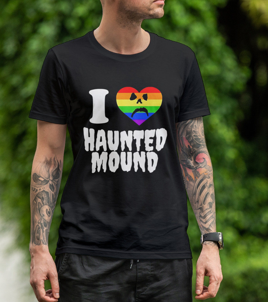 I Love Haunted Mound Rainbow Heart Face T-Shirt
