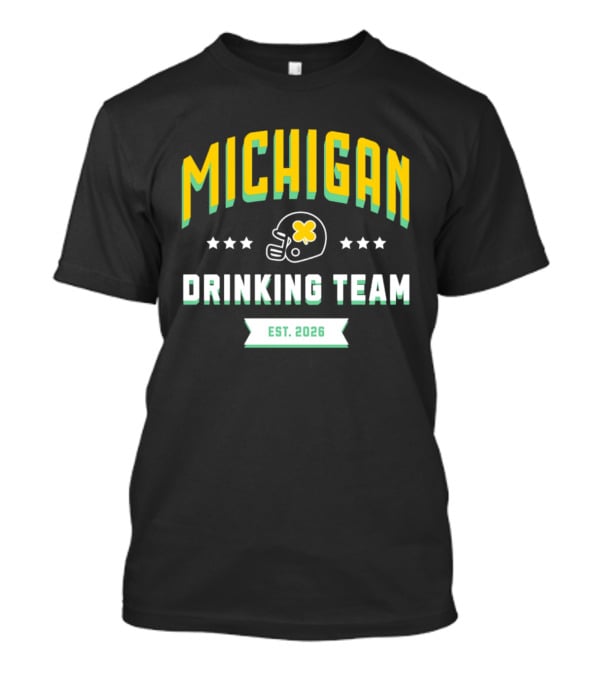 Michigan Wolverines Drinking Team St Patrick's Day Est 2026 Football Helmet Four Leaf Clover T-Shirt