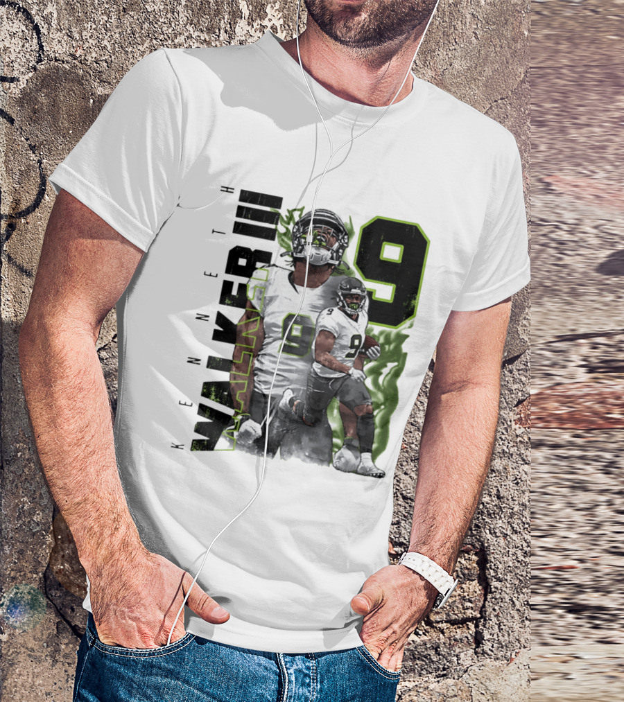 Kenneth Walker III Neon Aura Seattle Seahawks Number 9 T-Shirt