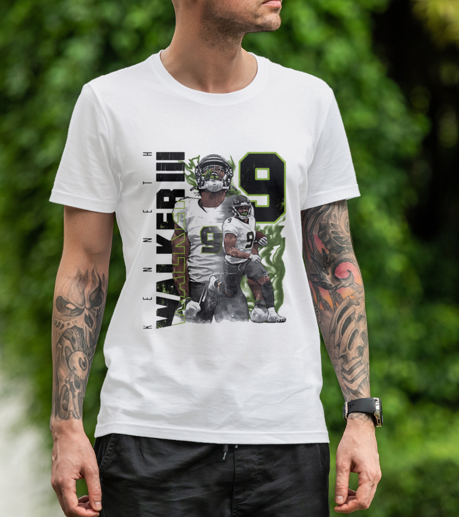 Kenneth Walker III Neon Aura Seattle Seahawks Number 9 T-Shirt