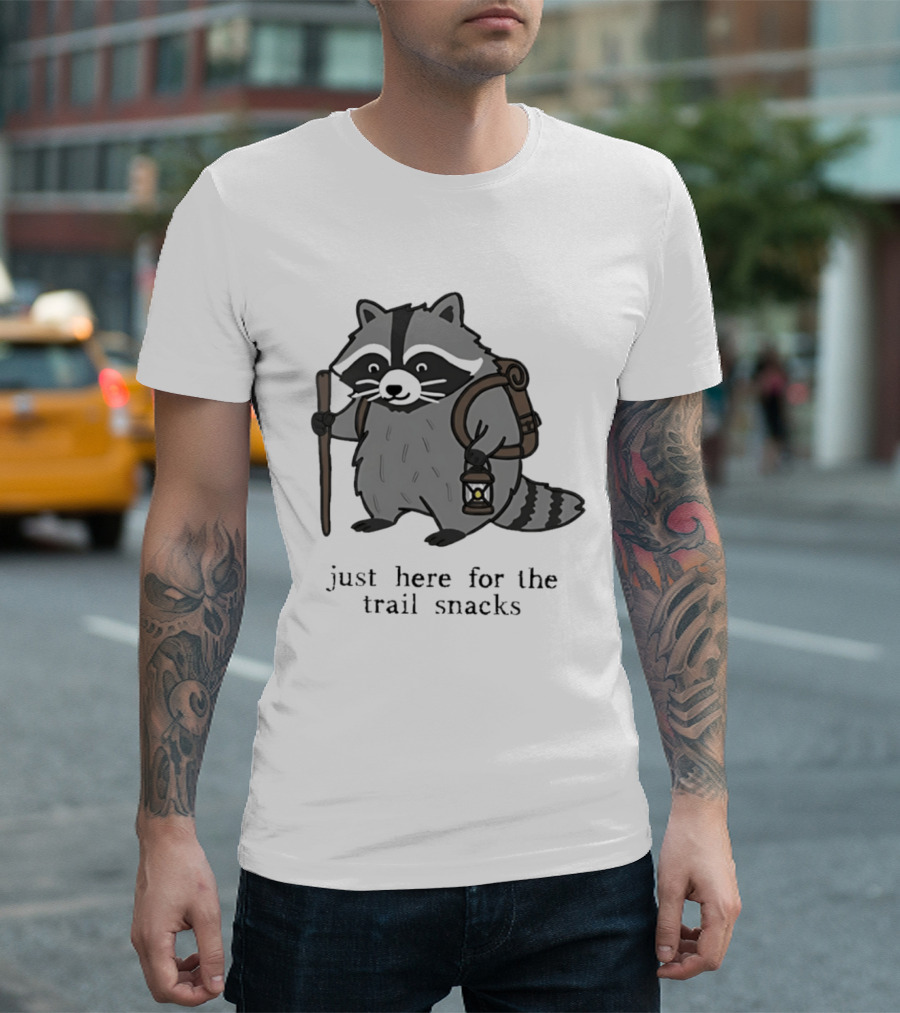 Raccoon Hiking Just Here For The Trail Snacks Nature Lover T-Shirt