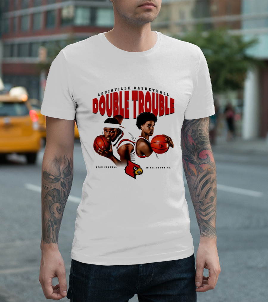 L Louisville Basketball Double Trouble Ryan Conwell Mikel Brown Jr T-Shirt