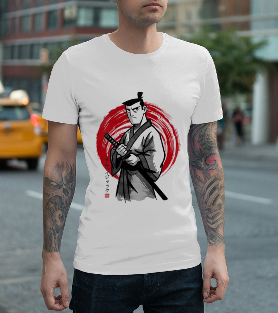 Samurai Jack Sumi E Art Red Circle Japanese Kanji T-Shirt