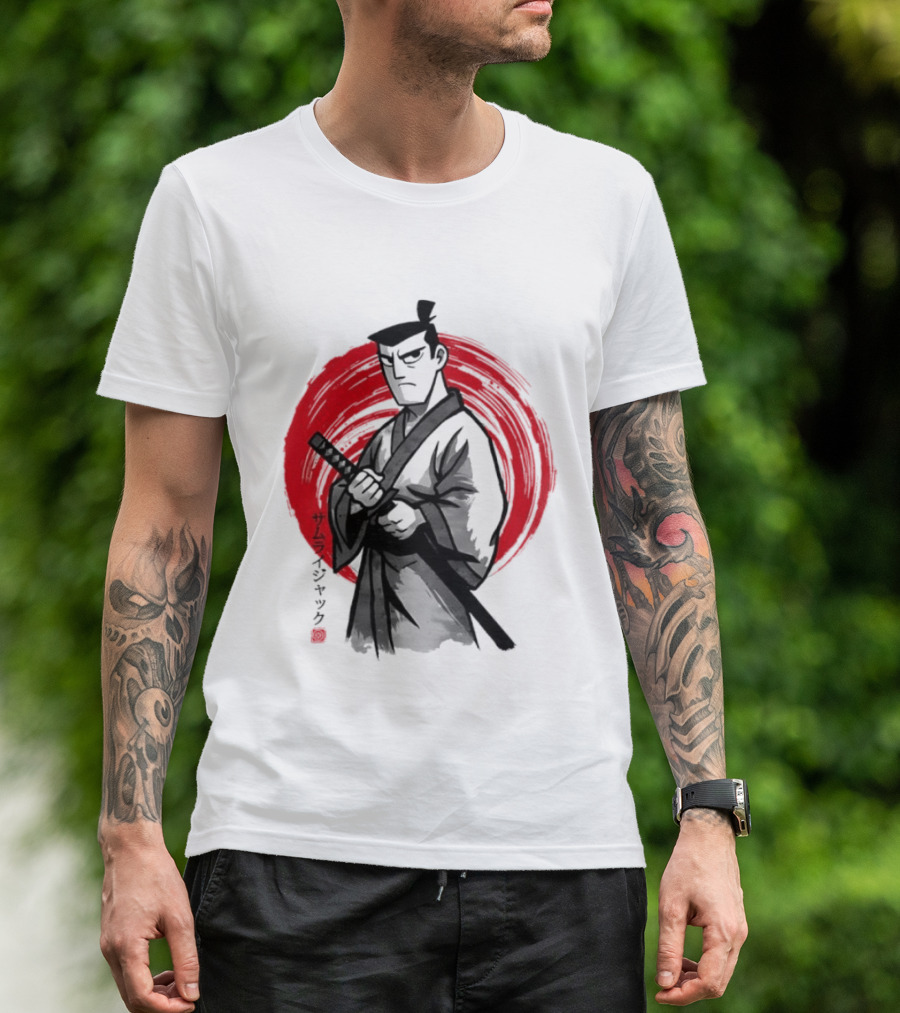 Samurai Jack Sumi E Art Red Circle Japanese Kanji T-Shirt