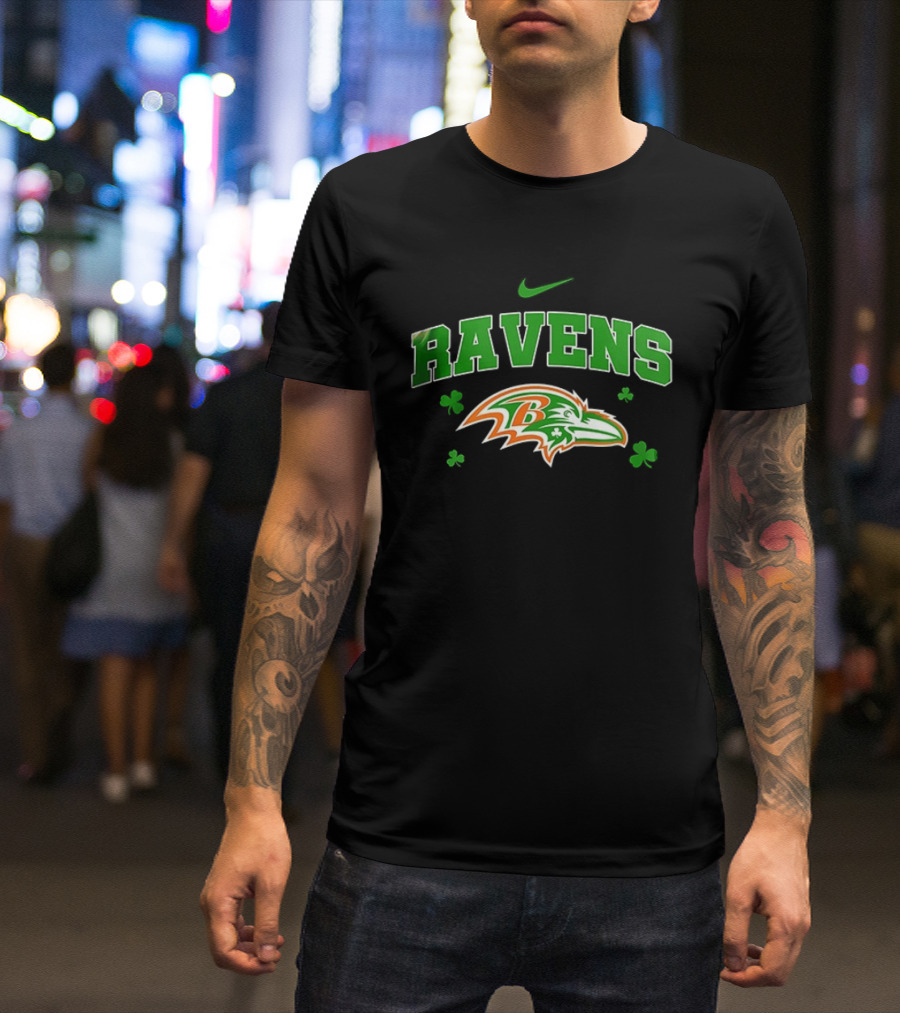 Ravens Irish Shamrock Nike Theme With Green And Orange T-Shirt