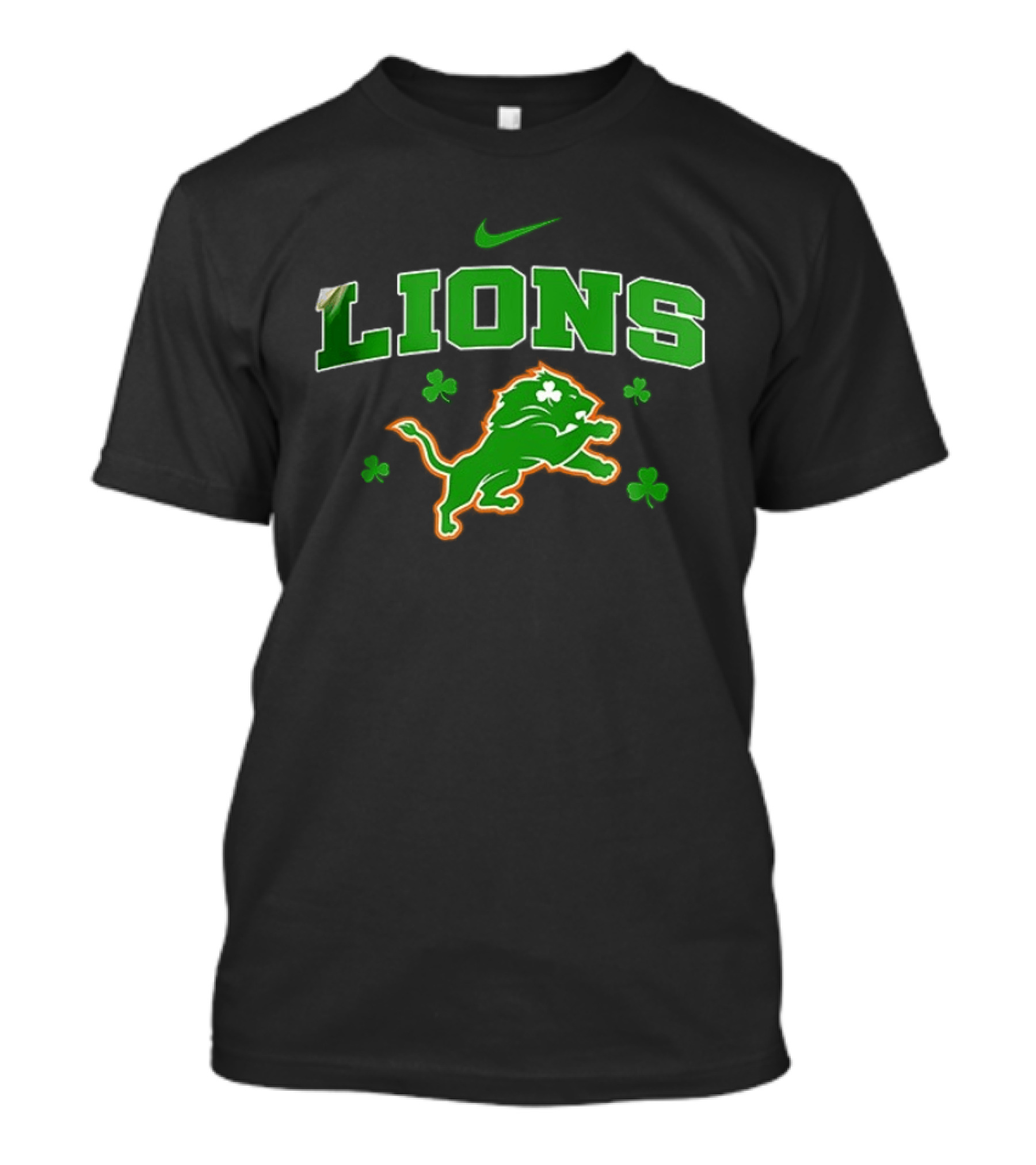 Detroit Lions Irish Theme With Green Shamrocks And Nike T-Shirt