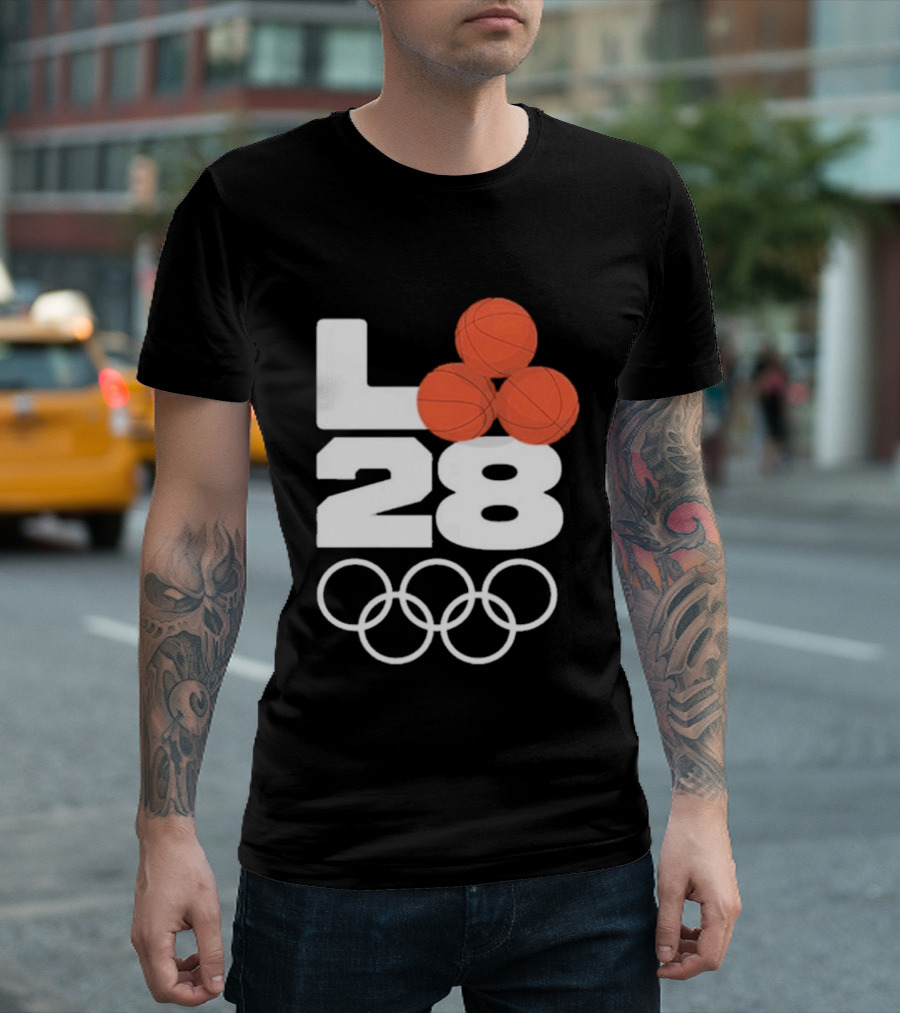 LA28 Basketball Olympic Rings NBA All Star Mitchell Ness Los Angeles T-Shirt