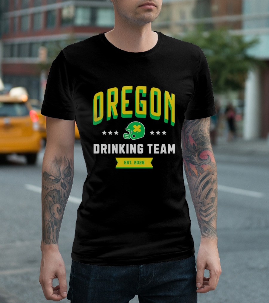 Oregon Drinking Team St. Patrick's Day 2026 Est. 2026 Helmet Clover Stars T-Shirt