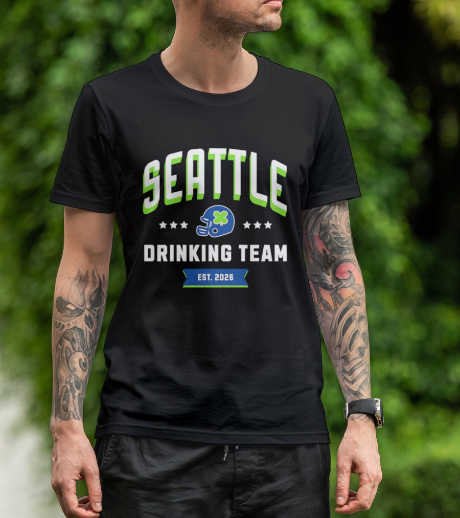 Seattle Drinking Team Est. 2026 St. Patrick's Day Football Helmet Clover Stars T-Shirt