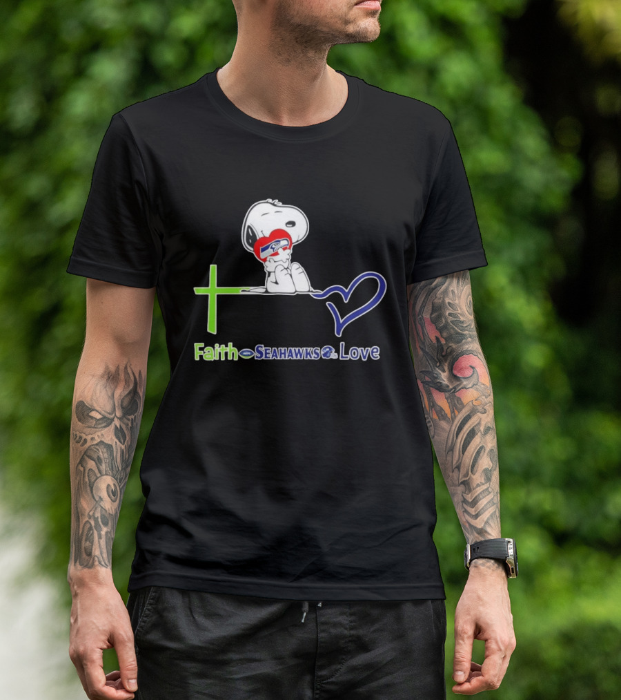 Faith Seahawks Love Snoopy Hugs Heart T-Shirt