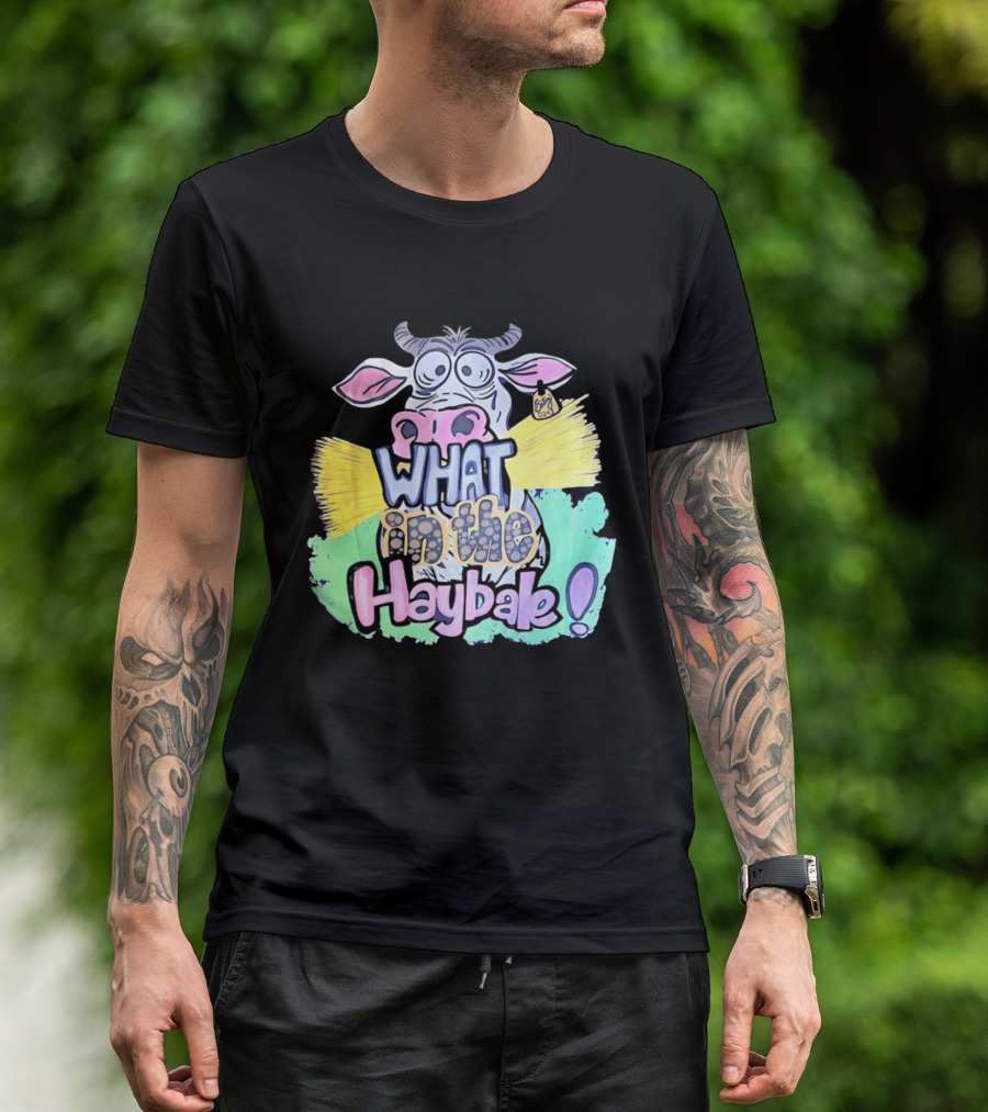 Funny Cow Cartoon What In The Haybale Expression T-Shirt