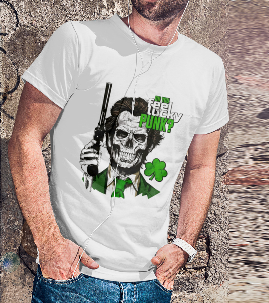 Do You Feel Lucky Punk Skull Gun Shamrock T-Shirt