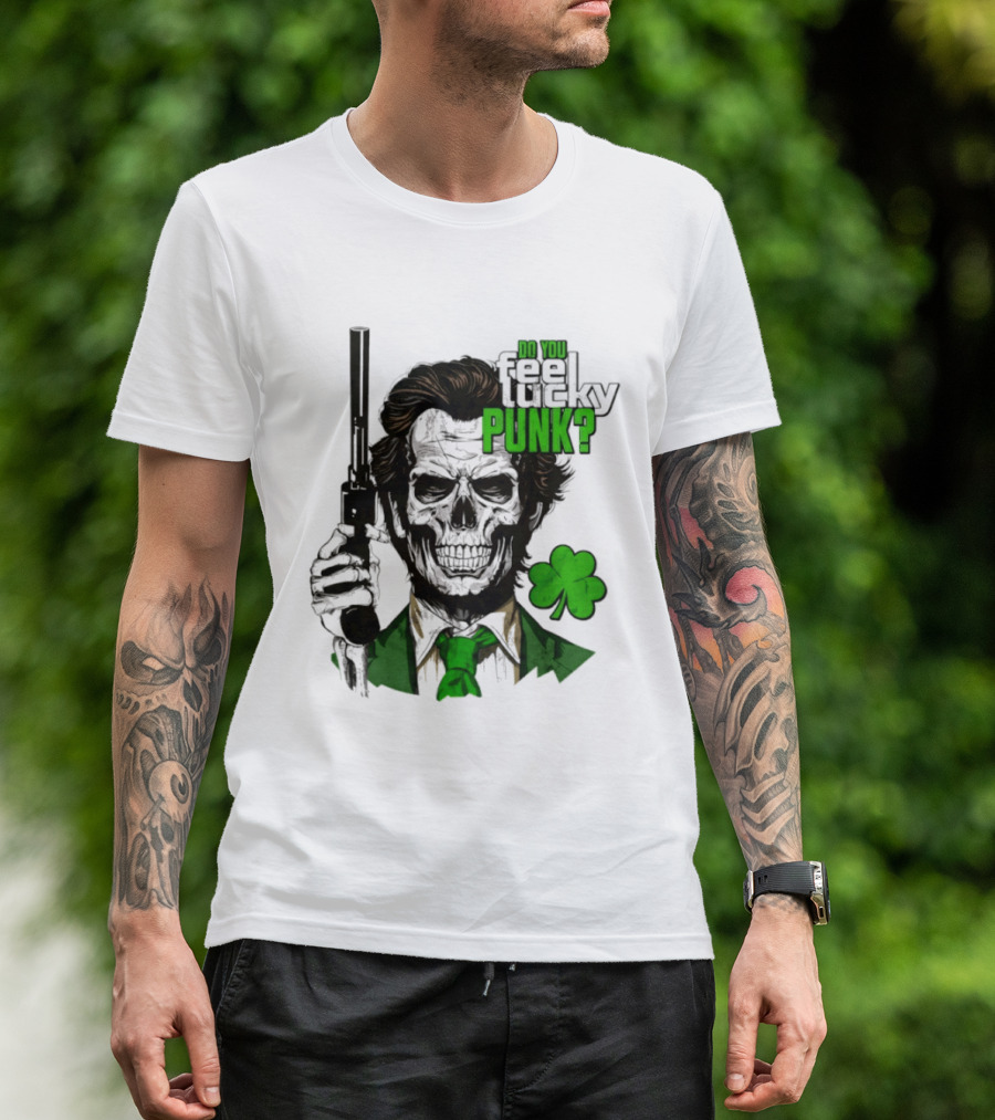 Do You Feel Lucky Punk Skull Gun Shamrock T-Shirt