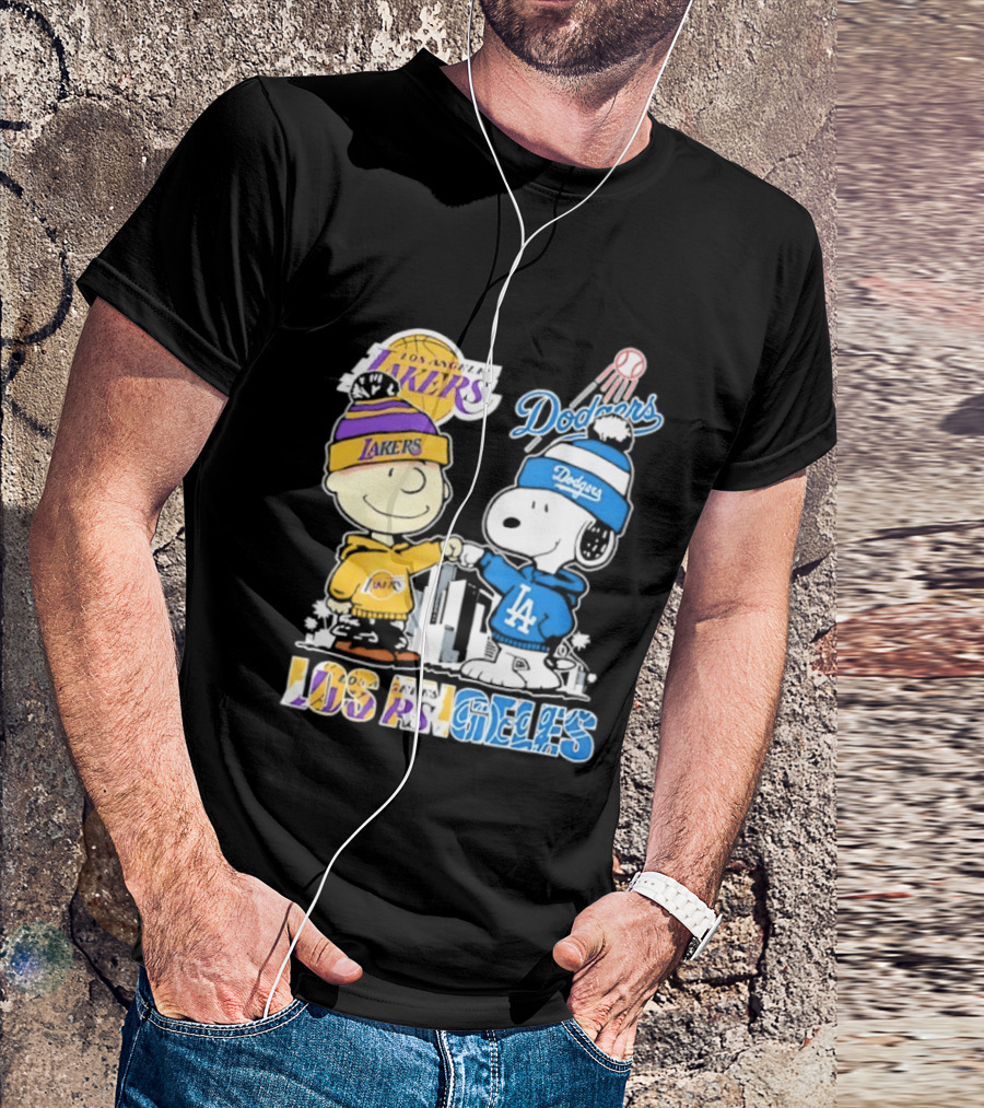 Snoopy Charlie Brown Los Angeles Lakers Dodgers Friendship Team Spirit T-Shirt