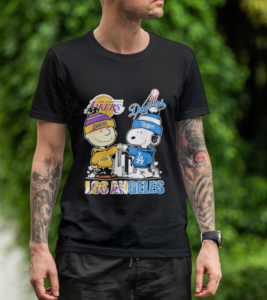 Snoopy Charlie Brown Los Angeles Lakers Dodgers Friendship Team Spirit T-Shirt