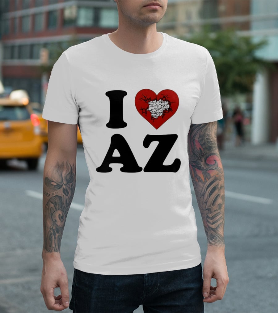 I Heart AZ Skull Filled Red Heart T-Shirt