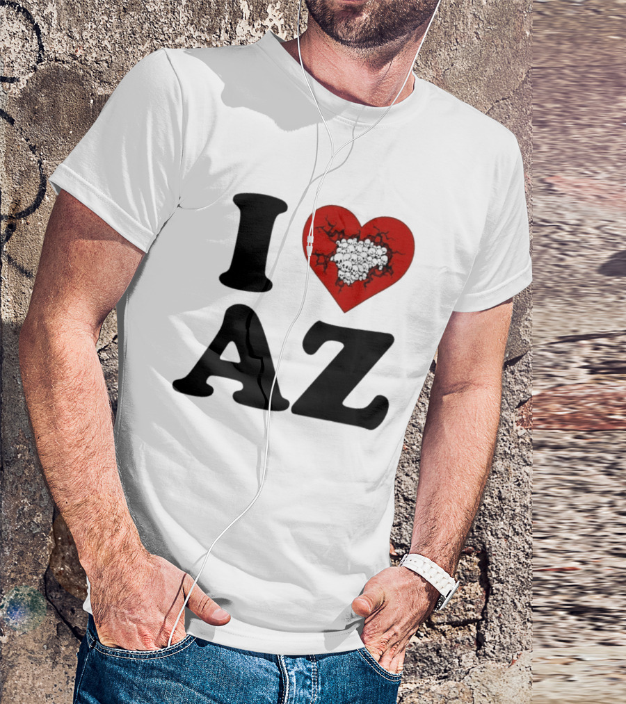 I Heart AZ Skull Filled Red Heart T-Shirt