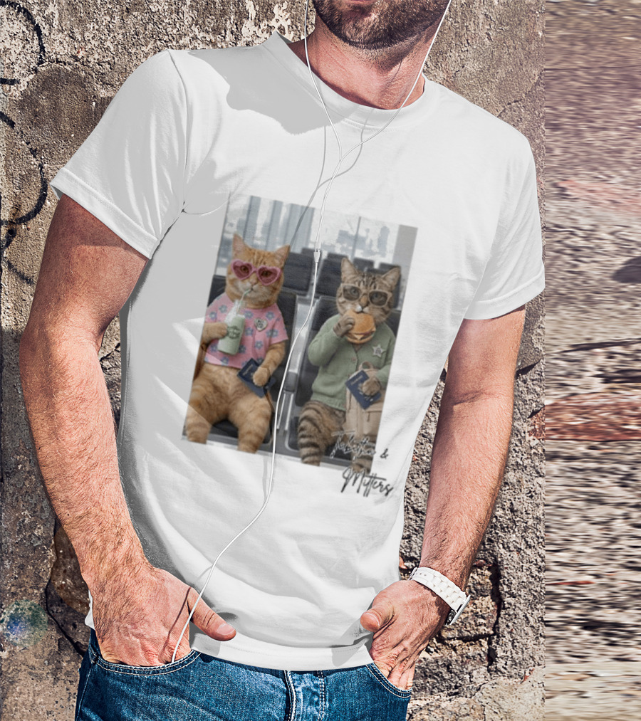 Tabitha & Mittens Airport Adventure Cats With Heart Glasses Milkshake Burger Passport T-Shirt